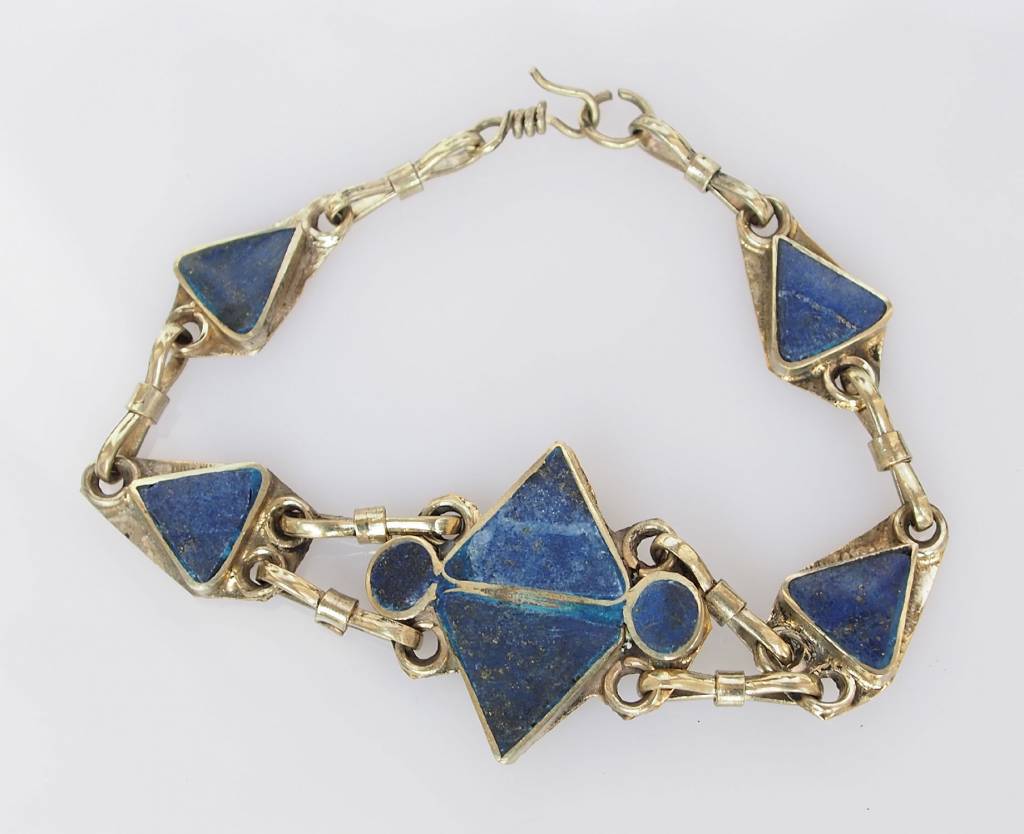 orient nomad lapis bracelet nickel silver + vintage afghan nomadic bracelet -B
