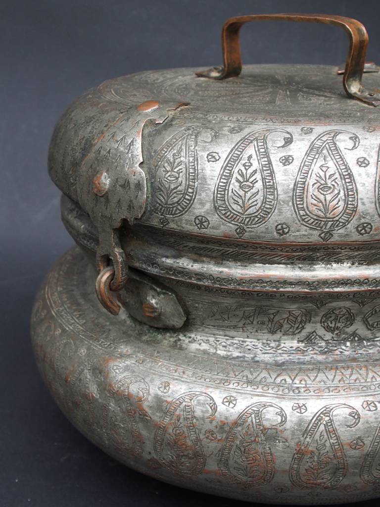 Antique Large High Quality  , Bukhara dynasty 18th to 19th century Tinned Copper Box   with a Lid No:KG-12