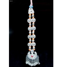 Antike sehr lange Nomaden Silber Halsmomente Kette Anhänger Quast Nuristan Swat Valley Afghanistan pakistan No:18/G