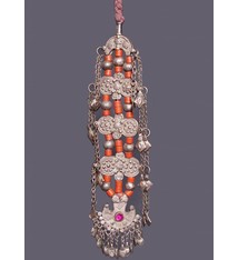 Antike sehr lange Nomaden Silber Halsmomente Kette Anhänger Quast Nuristan Swat Valley Afghanistan pakistan No:18/K