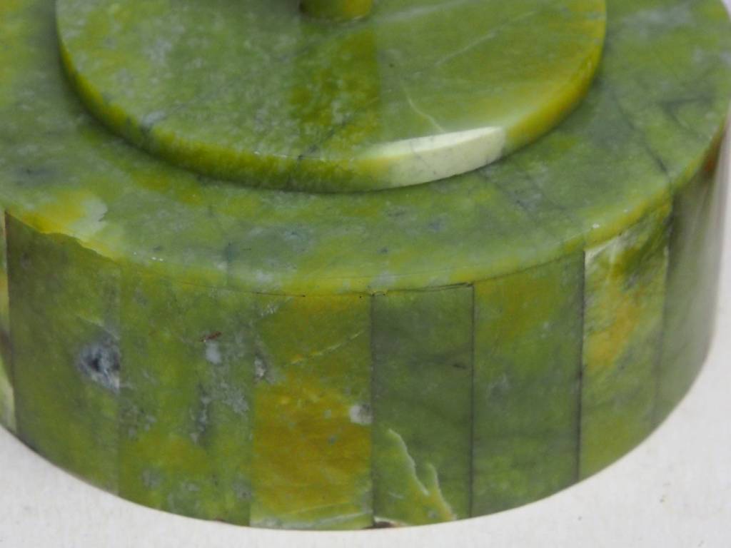 Hand Crafted olive green serpentine Gemstone shahmaqsud box Candy Dish from Afghanistan. 21/B