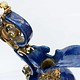 very large Hand Crafted stunning genuine Lapis Lazuli Gemstone and Brass ormolu mounted Sevres ewer vase candlestick from Afghanistan