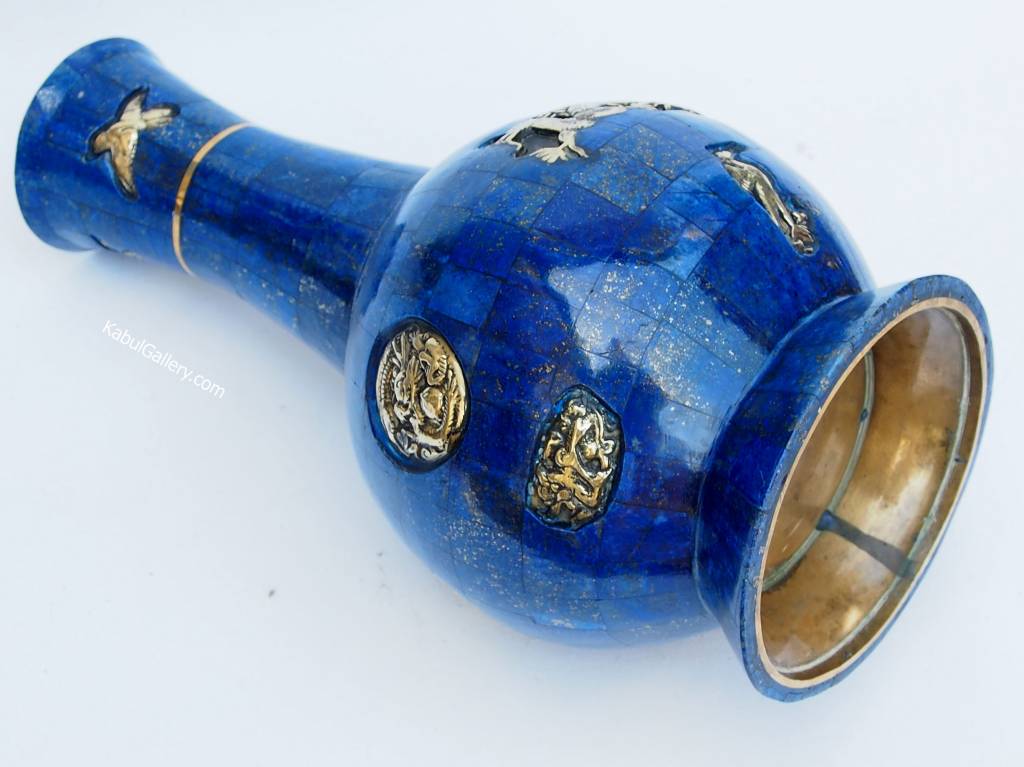 huge Hand Crafted stunning genuine Lapis Lazuli Gemstone brass ormolu mounted ewer vase from Afghanistan No:18/1