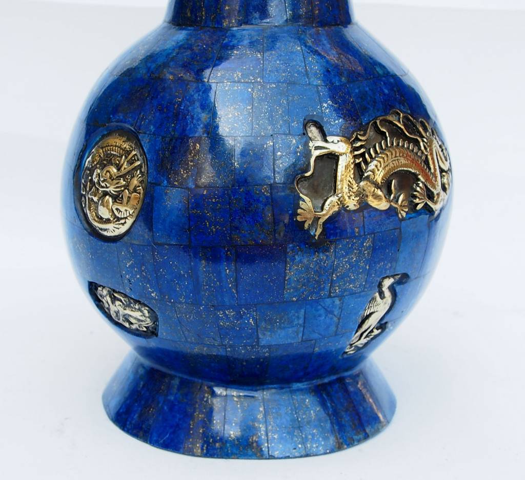 huge Hand Crafted stunning genuine Lapis Lazuli Gemstone brass ormolu mounted ewer vase from Afghanistan No:18/1