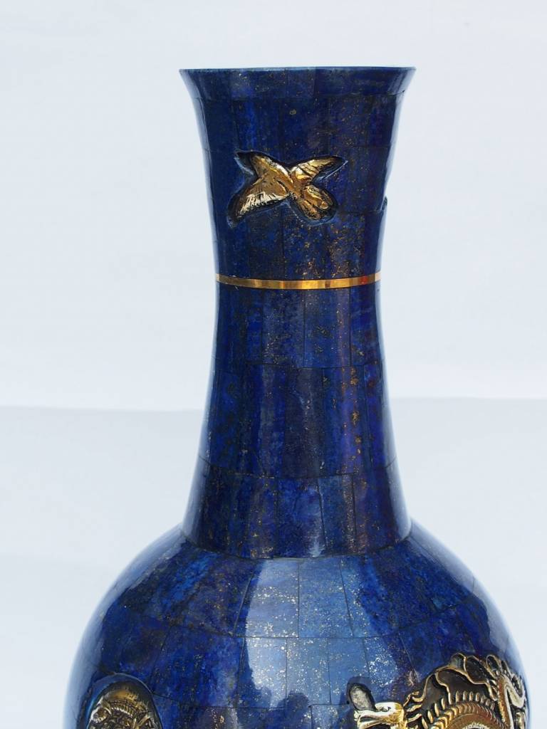 huge Hand Crafted stunning genuine Lapis Lazuli Gemstone brass ormolu mounted ewer vase from Afghanistan No:18/1