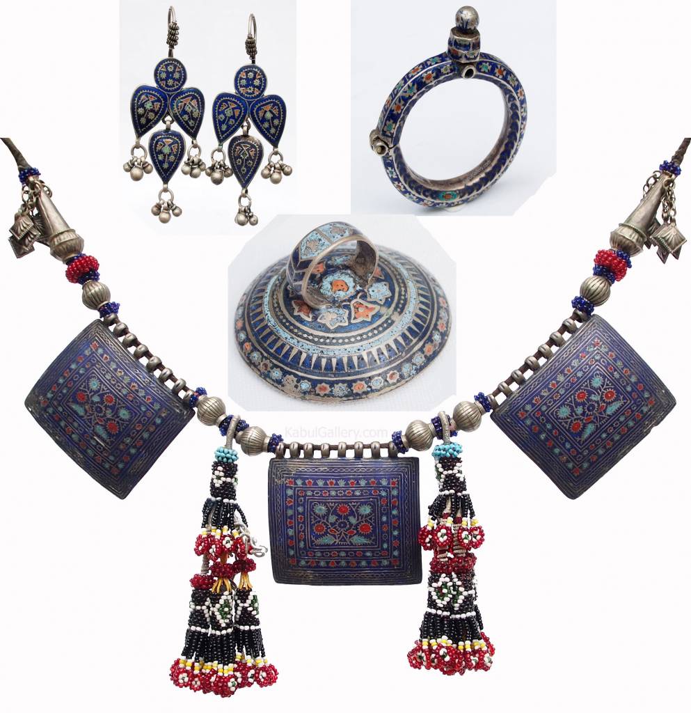 antique Multan enamelled Jewellery set ( necklace, Earrings, bracelet and ring) 18/9