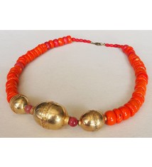 Korallen Kette Bambuskoralle und turkmenische Silber vergoldete perlen Nr:9/1