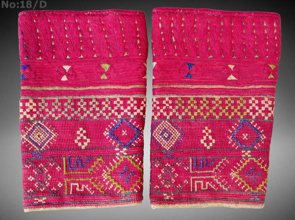 a pair of antique Woman’s Silk embroidered Cuffs Eastern Afghanistan Paktya Mangal  late 19th century  No:18/D