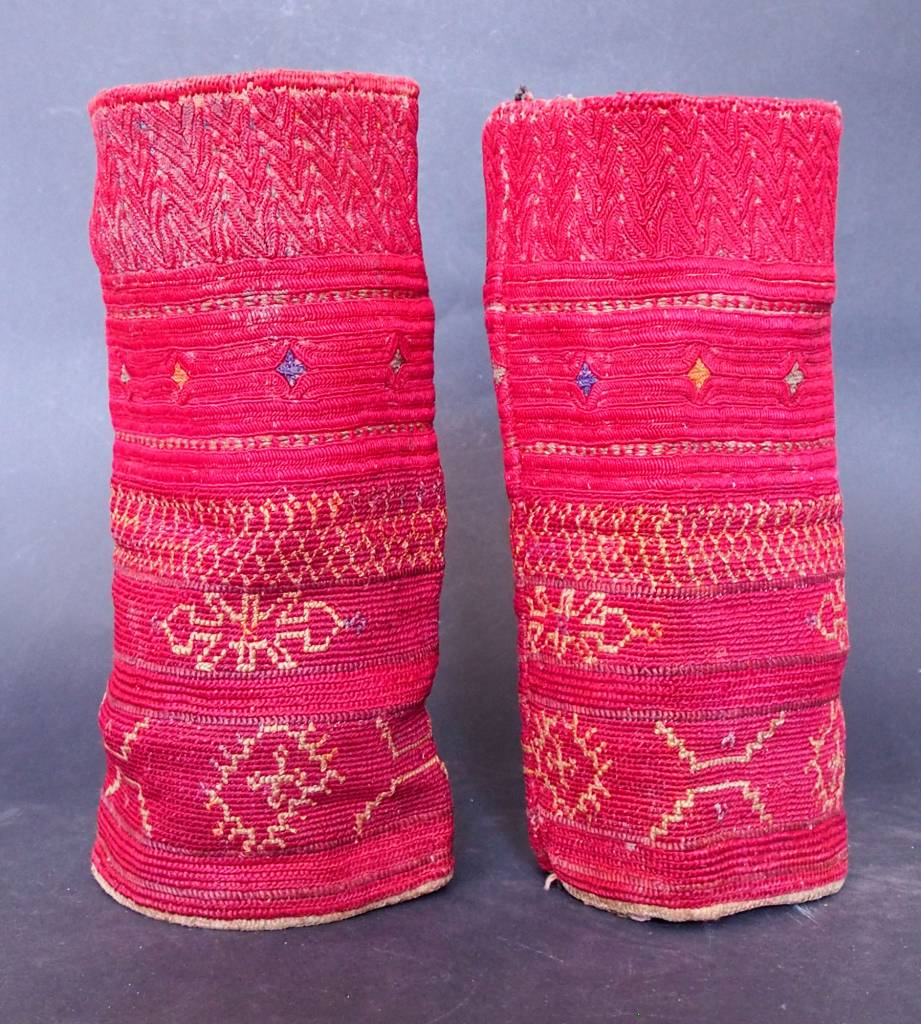 a pair of antique Woman’s Silk embroidered Cuffs Eastern Afghanistan Paktya Mangal  late 19th century  No:18/C