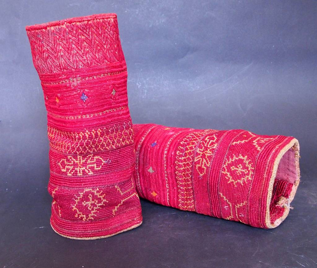 a pair of antique Woman’s Silk embroidered Cuffs Eastern Afghanistan Paktya Mangal  late 19th century  No:18/C