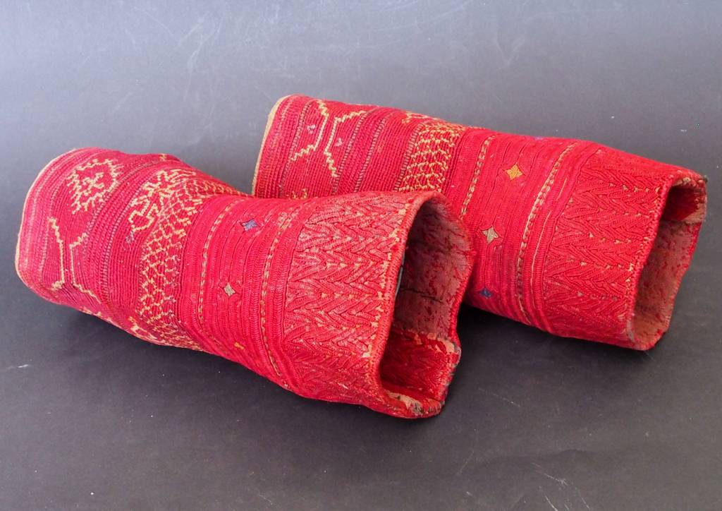 a pair of antique Woman’s Silk embroidered Cuffs Eastern Afghanistan Paktya Mangal  late 19th century  No:18/C