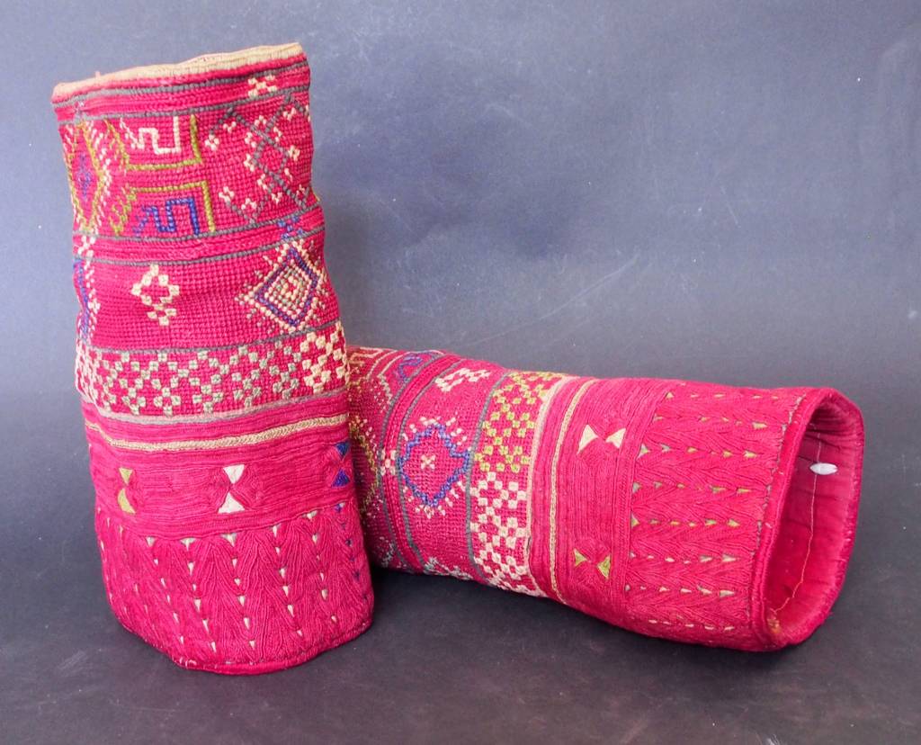 a pair of antique Woman’s Silk embroidered Cuffs Eastern Afghanistan Paktya Mangal  late 19th century  No:18/D