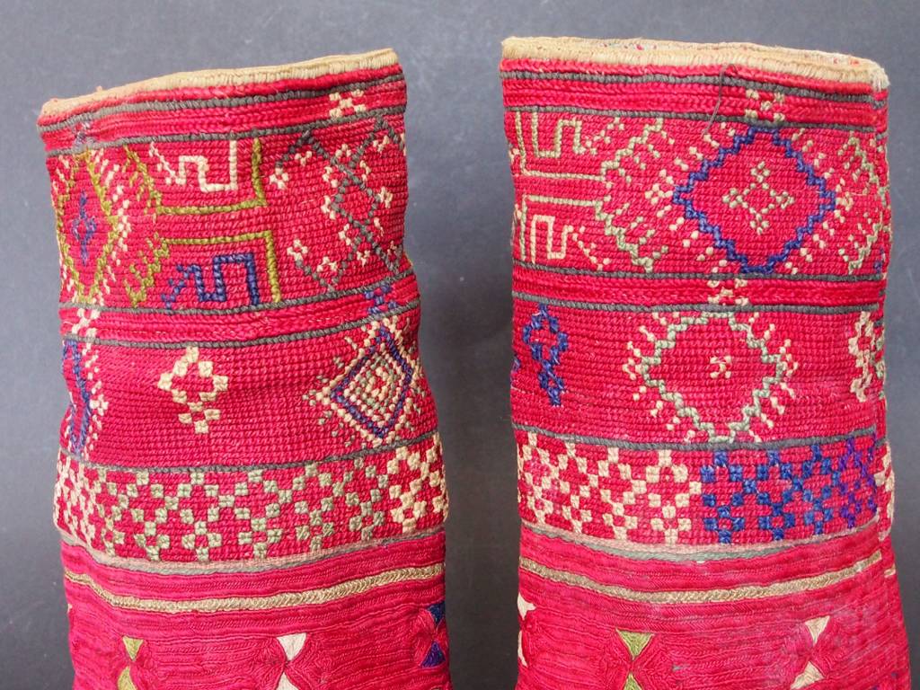 a pair of antique Woman’s Silk embroidered Cuffs Eastern Afghanistan Paktya Mangal  late 19th century  No:18/D