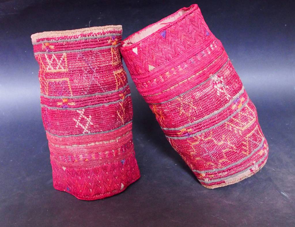 a pair of antique Woman’s Silk embroidered Cuffs Eastern Afghanistan Paktya Mangal  late 19th century  No:18/F