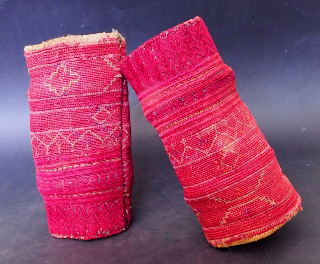 a pair of antique Woman’s Silk embroidered Cuffs Eastern Afghanistan Paktya Mangal  late 19th century  No:18/H