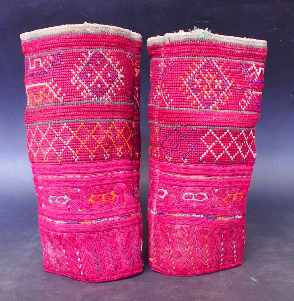 a pair of antique Woman’s Silk embroidered Cuffs Eastern Afghanistan Paktya Mangal  late 19th century  No:18/J