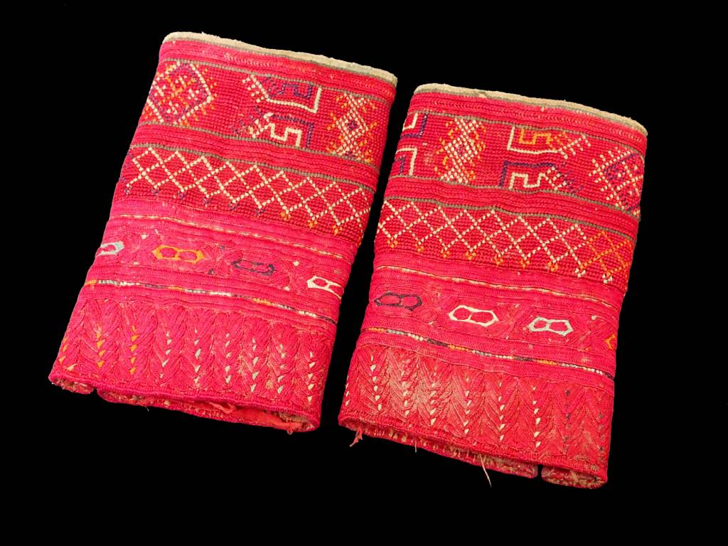 a pair of antique Woman’s Silk embroidered Cuffs Eastern Afghanistan Paktya Mangal  late 19th century  No:18/J