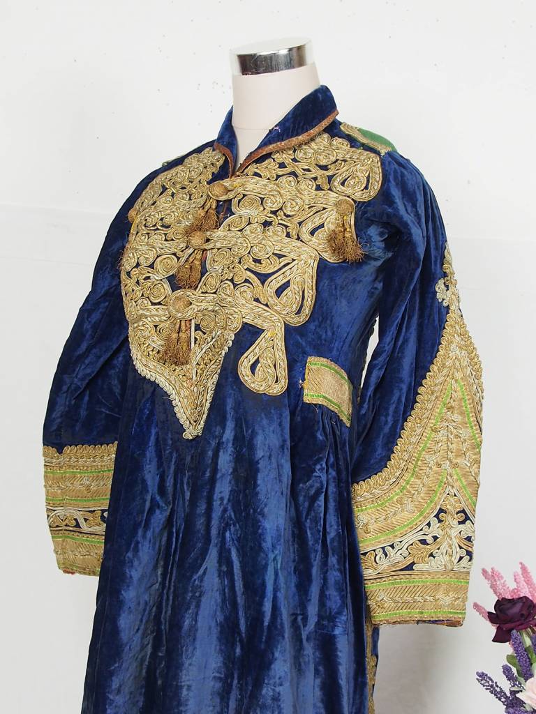 antique Afghanistan Hazara Woman velvet Dress Blue