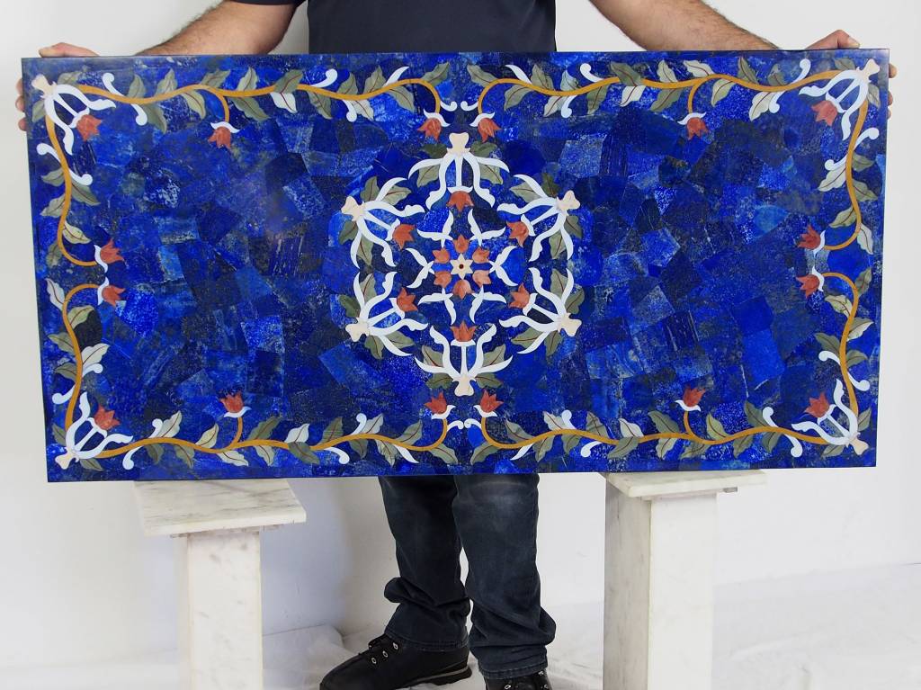 120x60 cm Marmor authentic Lapis Lazuli Pietra Dura Couchtisch Tisch Florentiner Mosaik Intarsienarbeit wohnzimmertisch Afghanistan (Lapis)