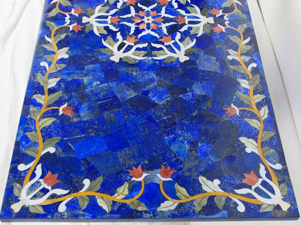 120x60 cm Marmor authentic Lapis Lazuli Pietra Dura Couchtisch Tisch Florentiner Mosaik Intarsienarbeit wohnzimmertisch Afghanistan (Lapis)