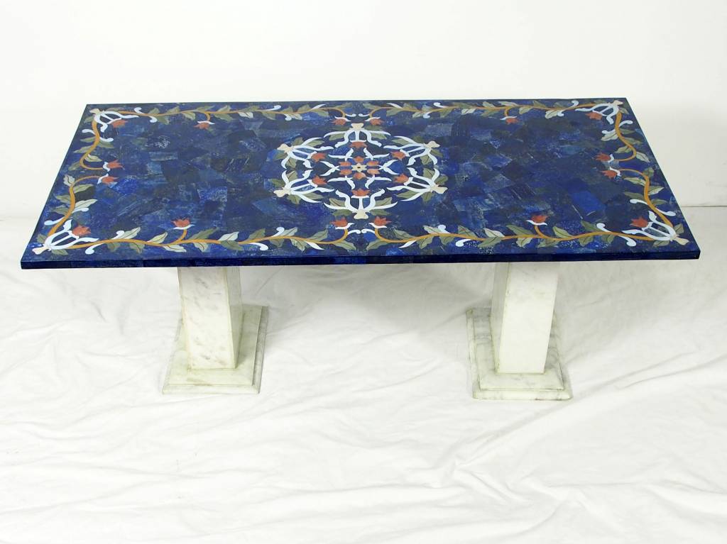 120x60 cm Marmor authentic Lapis Lazuli Pietra Dura Couchtisch Tisch Florentiner Mosaik Intarsienarbeit wohnzimmertisch Afghanistan (Lapis)