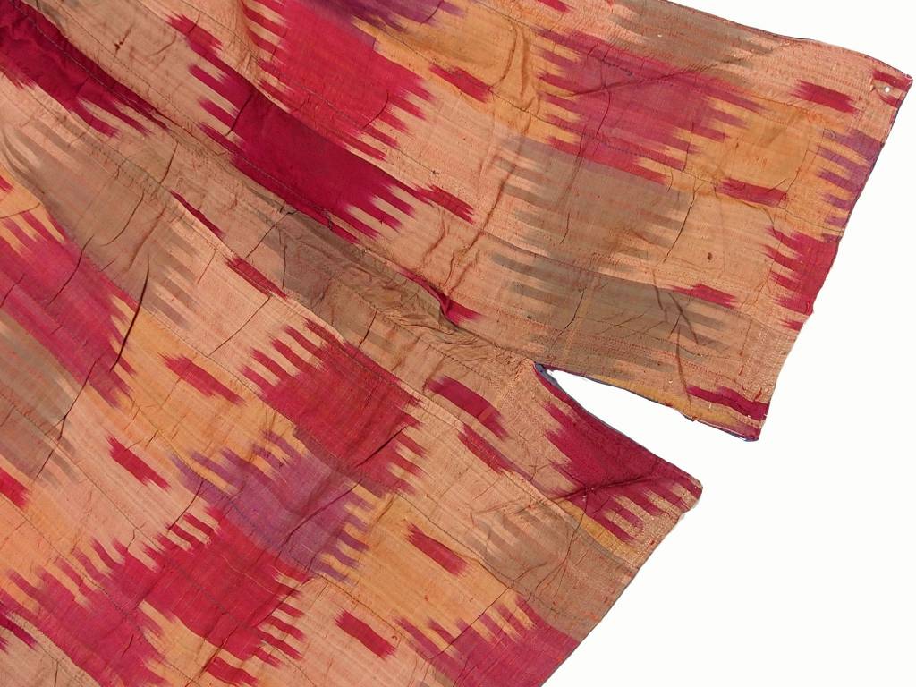 antique hand embroidered nomadic Turkmen Uzbek Afghan Ethnic ikat silk Chapan coat Chirpy Green  No-18-38