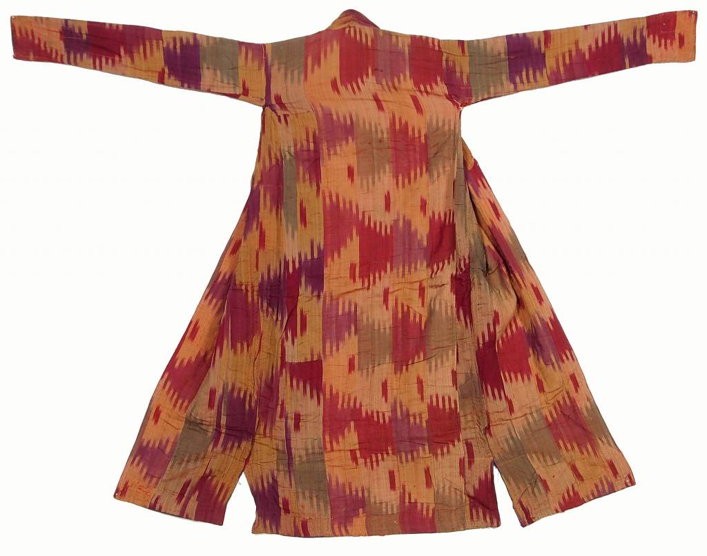 antique hand embroidered nomadic Turkmen Uzbek Afghan Ethnic ikat silk Chapan coat Chirpy Green  No-18-38