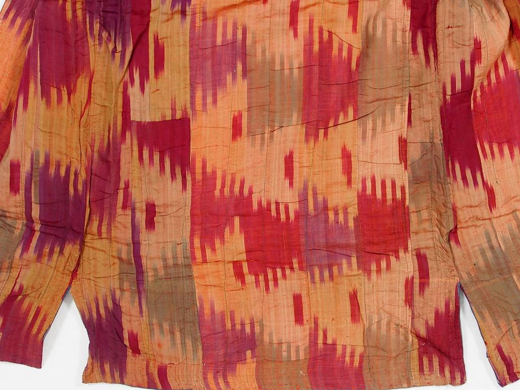 antique hand embroidered nomadic Turkmen Uzbek Afghan Ethnic ikat silk Chapan coat Chirpy Green  No-18-38