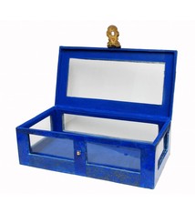 Hand Crafted stunning genuine Lapis Lazuli Gemstone Glass and brass jewellery Box from Afghanistan. Nr-18/A