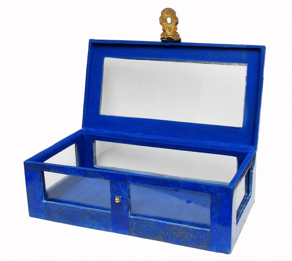 Hand Crafted stunning genuine Lapis Lazuli Gemstone Glass and brass jewellery Box from Afghanistan. Nr-18/A