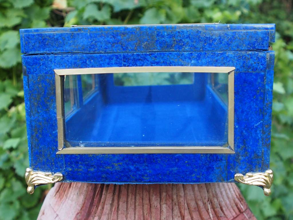Extravagant Royal blau echt Lapis lazuli Schmuckkiste mit Glas aus Afghanistan Nr-18/B
