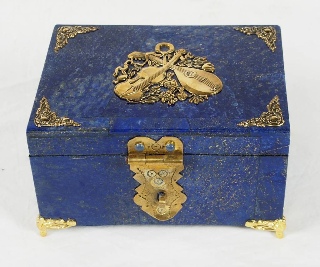 Hand Crafted stunning genuine Lapis Lazuli Gemstone Pillbox Box brass decorated from Afghanistan No:18/29