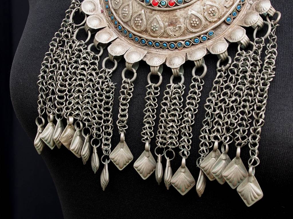 Antike Turkmenische Nomaden Silber Halsmomente Kette Afghanistan