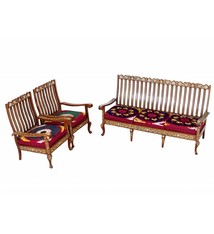 antik 3-teilige indian anglo Couch Garnitur Sofagarnitur Sessel Stuhl mit suzani