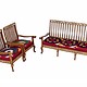 Gorgeous Antique Vintage Teak Bone Inlay  indian anglo 3-piece Sofa set withe Silk suzani cover