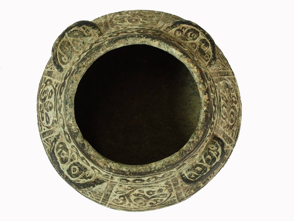 antique Islamic soapstone Large antique heavy tool gray stone cooking pot bowl vessel carved Artifact from Afghanistan No:B