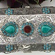 Extravagant oriental nickel silver box jewelry box casket decorated with turquoise and carnelian