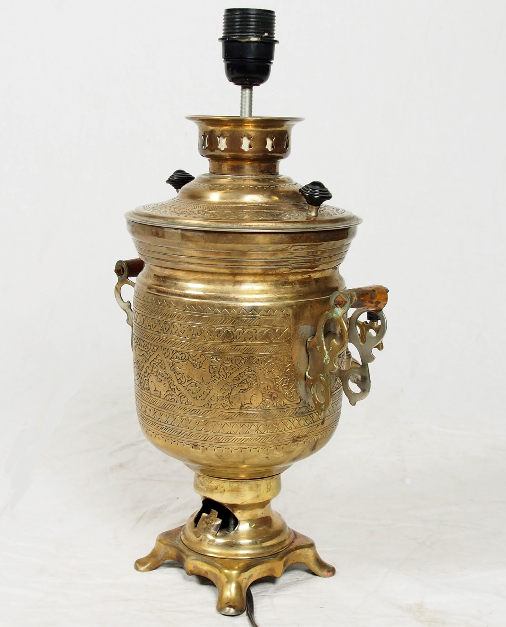 antik ungewöhnlich islamische handgraviert massiv messing samovar als Tischlampe aus Afghanistan