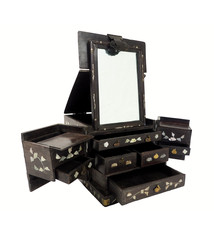 Beautiful Antique Chinese Jewellery Box with Mirror and Mother of Pearl Inlay Rosewood Dressing Case 19th century