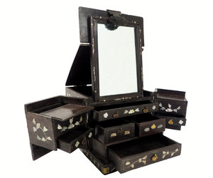 Oriental Black Rectangular Jewelry Box With Mother Of Pearl