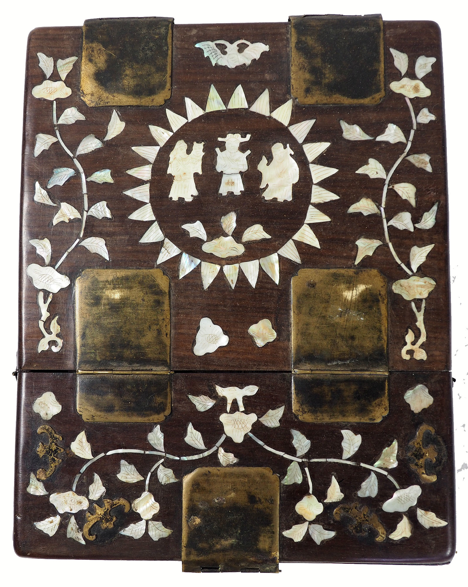 Beautiful Antique Chinese Jewellery Box with Mirror and Mother of Pearl Inlay Rosewood Dressing Case 19th century