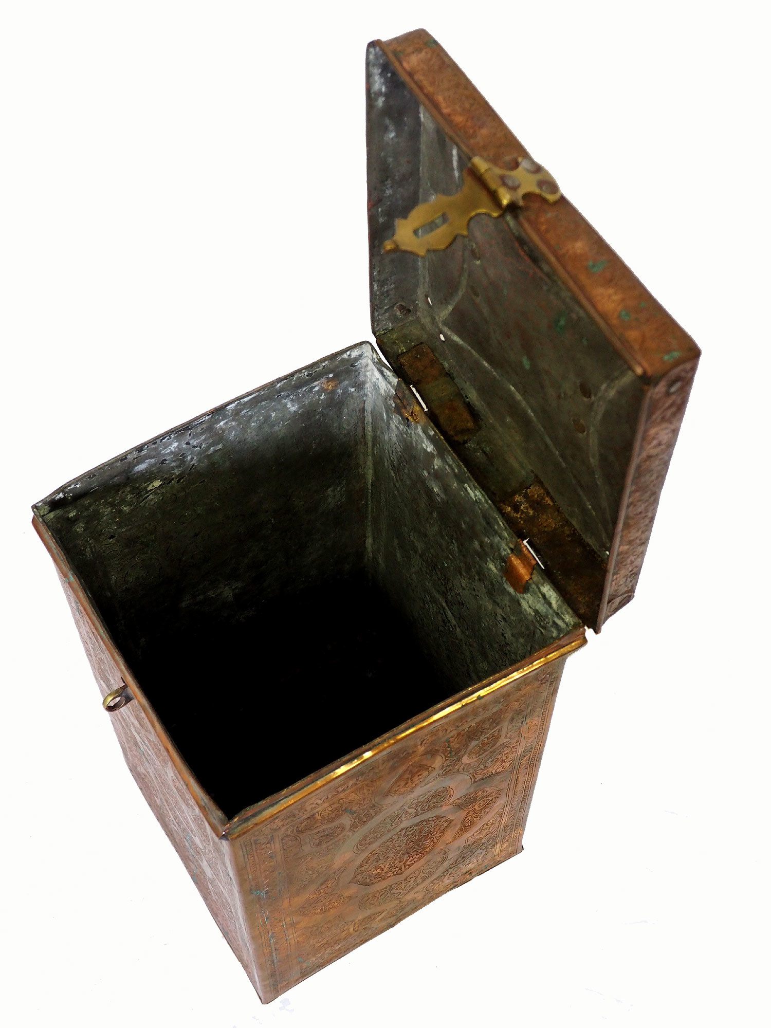 Antik Massiv islamische Kupfer verzinnte Kiste Truhe gefäß büchse Schmuck Dose schatulle aus Afghanistan 19. Jh. Nr:IT