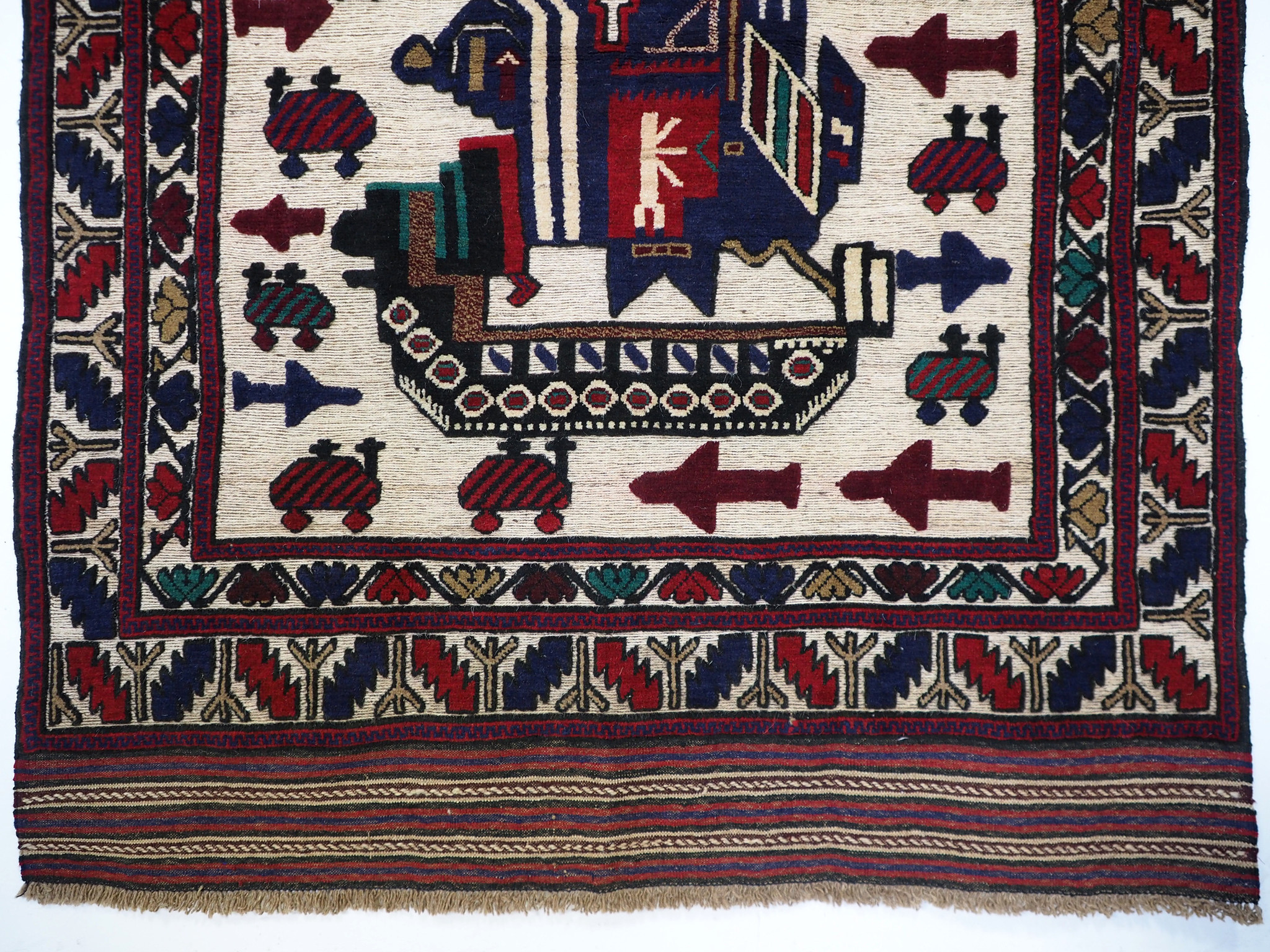 Afghan Kriegteppich Handgeknüpf Teppich Afghanistan panzer kampfjet gewehr USA Army Nato ISAF war rug Nr:19/34