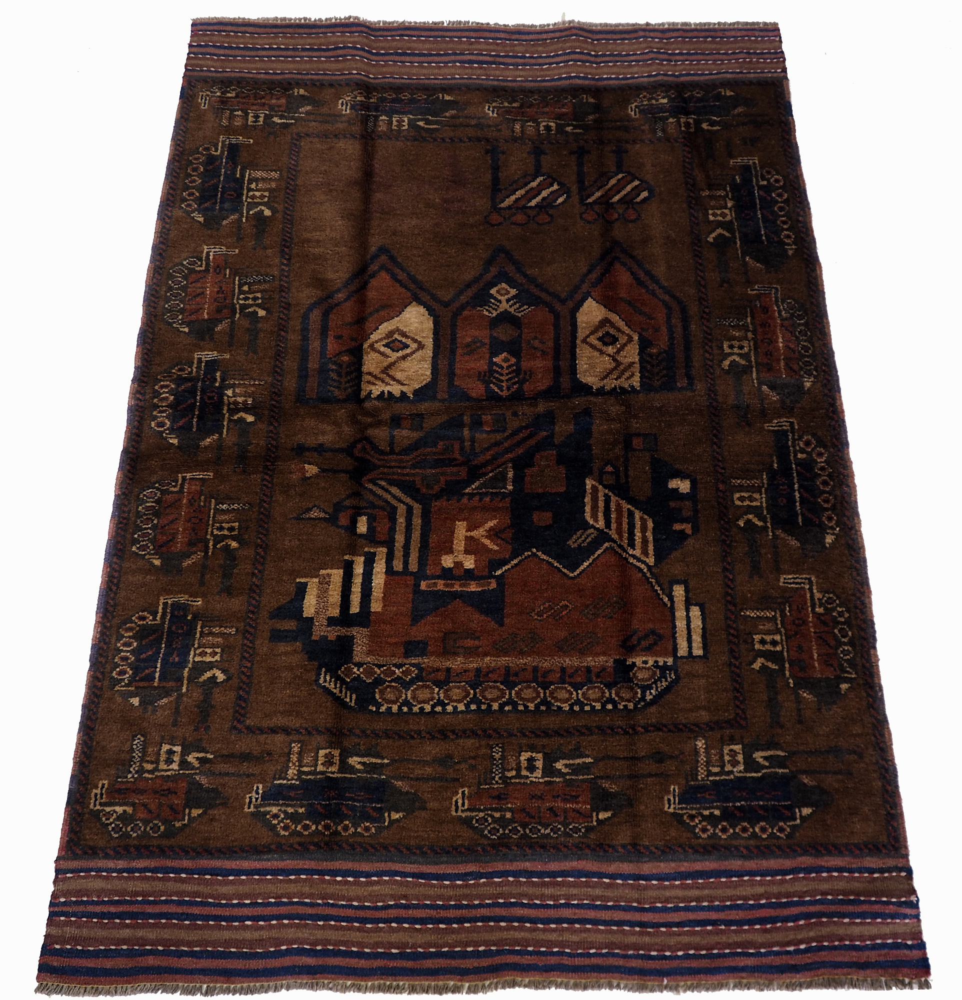 Afghan Kriegteppich Handgeknüpf Teppich Afghanistan panzer kampfjet gewehr USA Army Nato ISAF war rug Nr:19/ 36