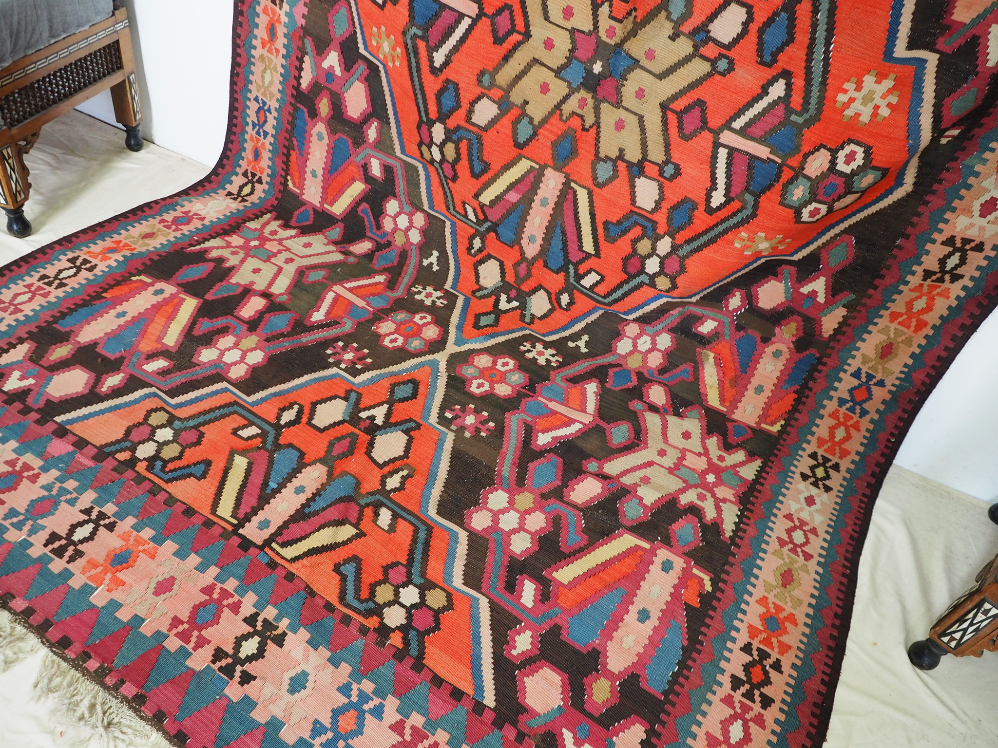 366x180 cm antike handgewebte orient kazak Teppich Nomaden kaukasische kelim No:808