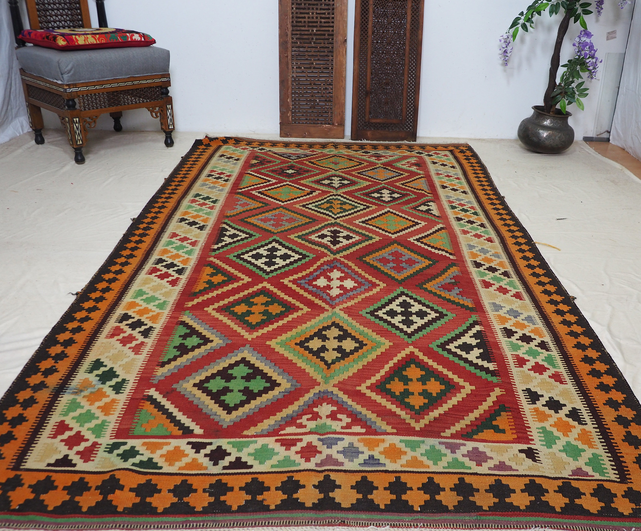 265x147 cm antike handgewebte orient kazak Teppich Nomaden kaukasische kelim No:458