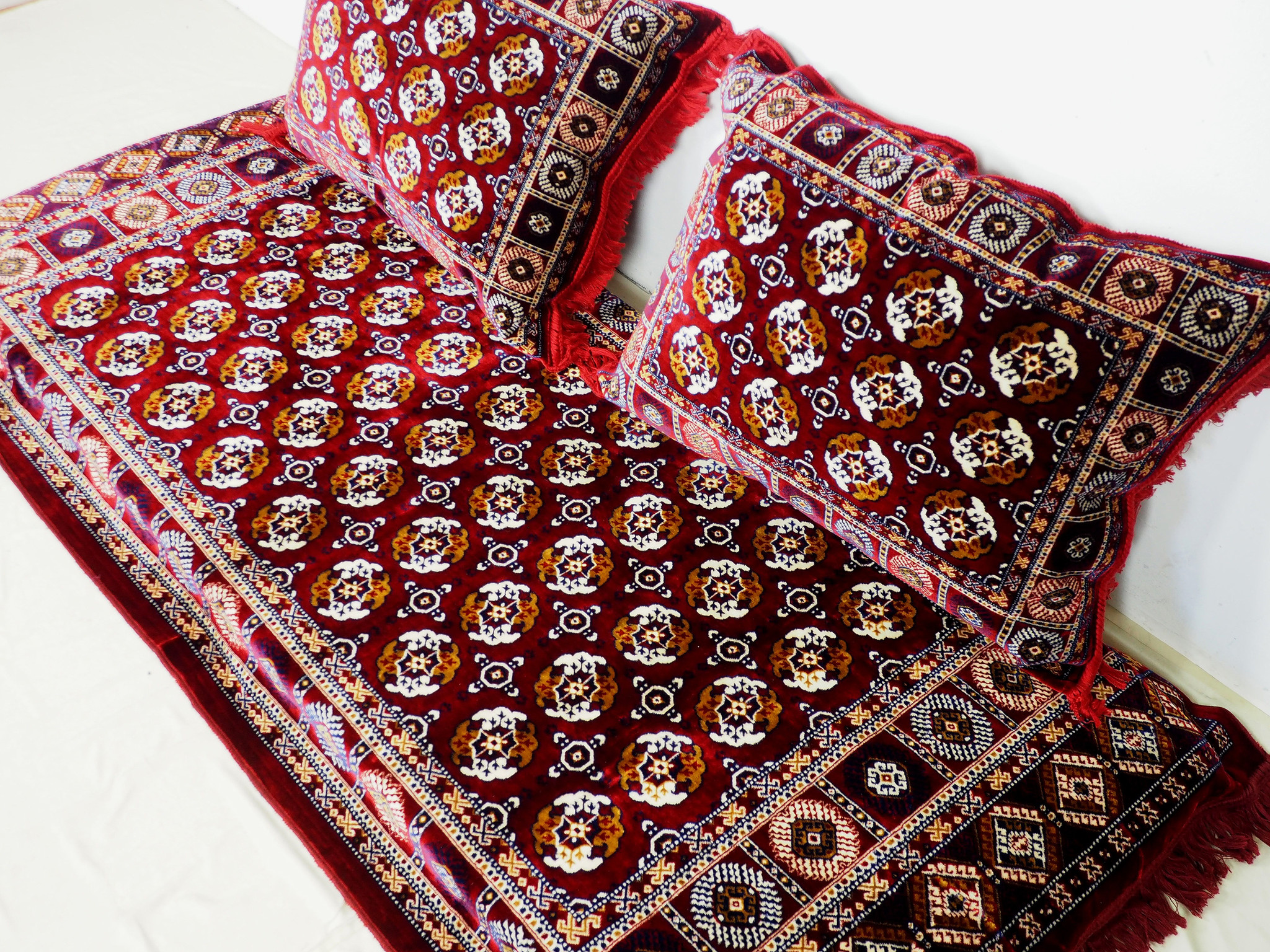 Set of 3 Pcs  1x Mattress  + 2x cushions orient Afghan nomad pillow rug seat floor cushion 1001-night Seating  majlis Toshak توشک  (Bukhara)