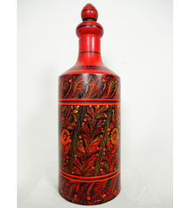 orient handgearbeitete Lacquerware Massiv Holz Flasche aus Afghanistan Pakistanv  Rot