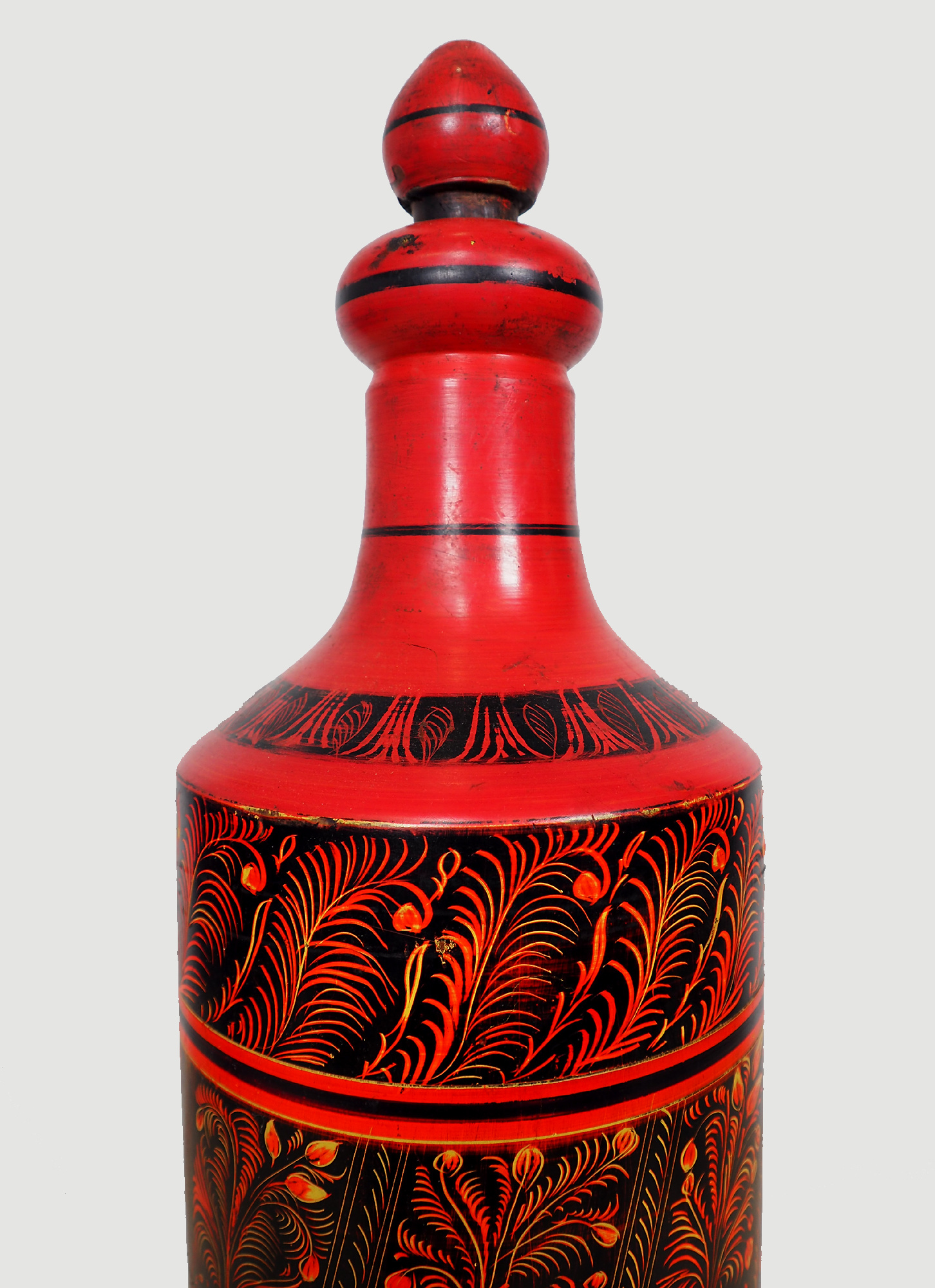 orient handgearbeitete Lacquerware Massiv Holz Flasche aus Afghanistan Pakistanv Rot