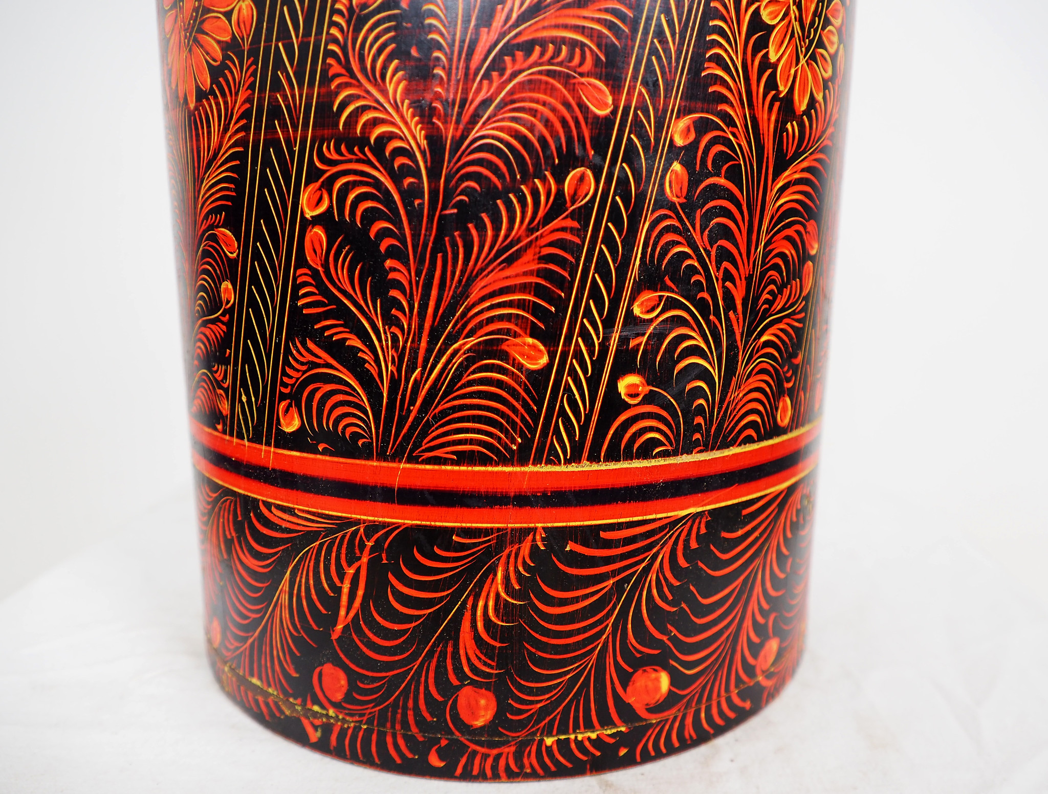 orient handgearbeitete Lacquerware Massiv Holz Flasche aus Afghanistan Pakistanv Rot